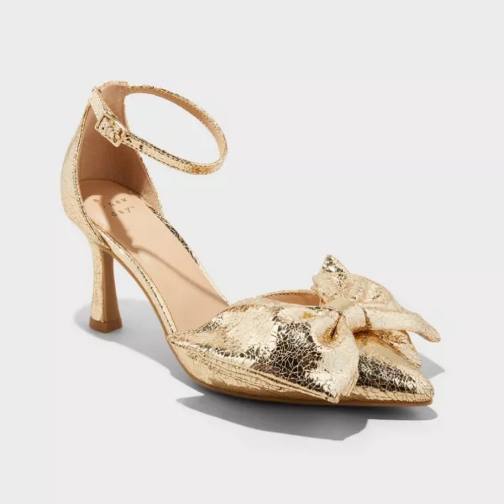 a new day Gold Metallic Bow Ankle-Strap Heels